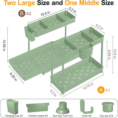 Sevenblue 3 Pack Multi-Purpose Pull-Out Storage Organizers, 2-Tier L-Shaped Under Sink/Cabinet Organizers and Storage for Bathroom & Kitchen, (Black, 12.85 Inches)