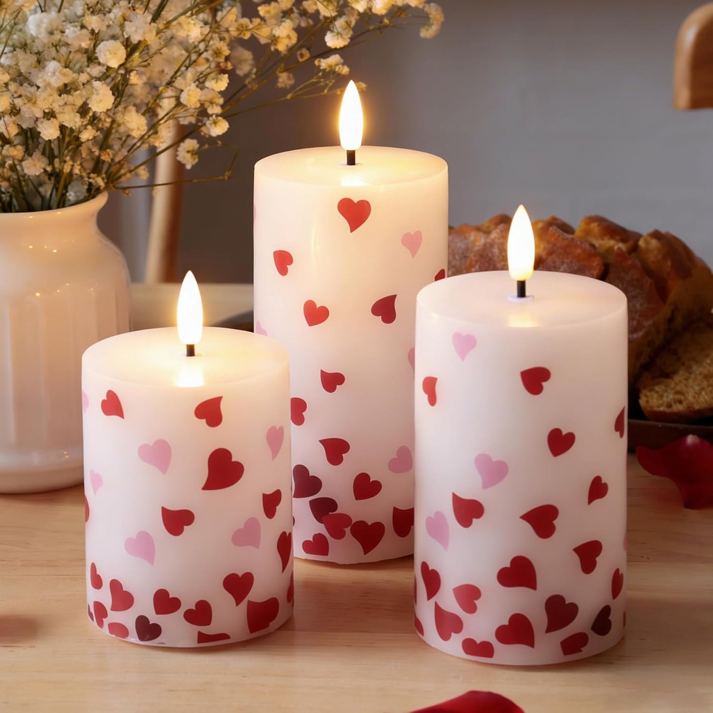 JOIONE Flameless Pillar Candles with Remote, 3 Pack Battery Operated Real Wax LED Candles, LED Candle that Perfect for Home Decorations Fireplace Table, White