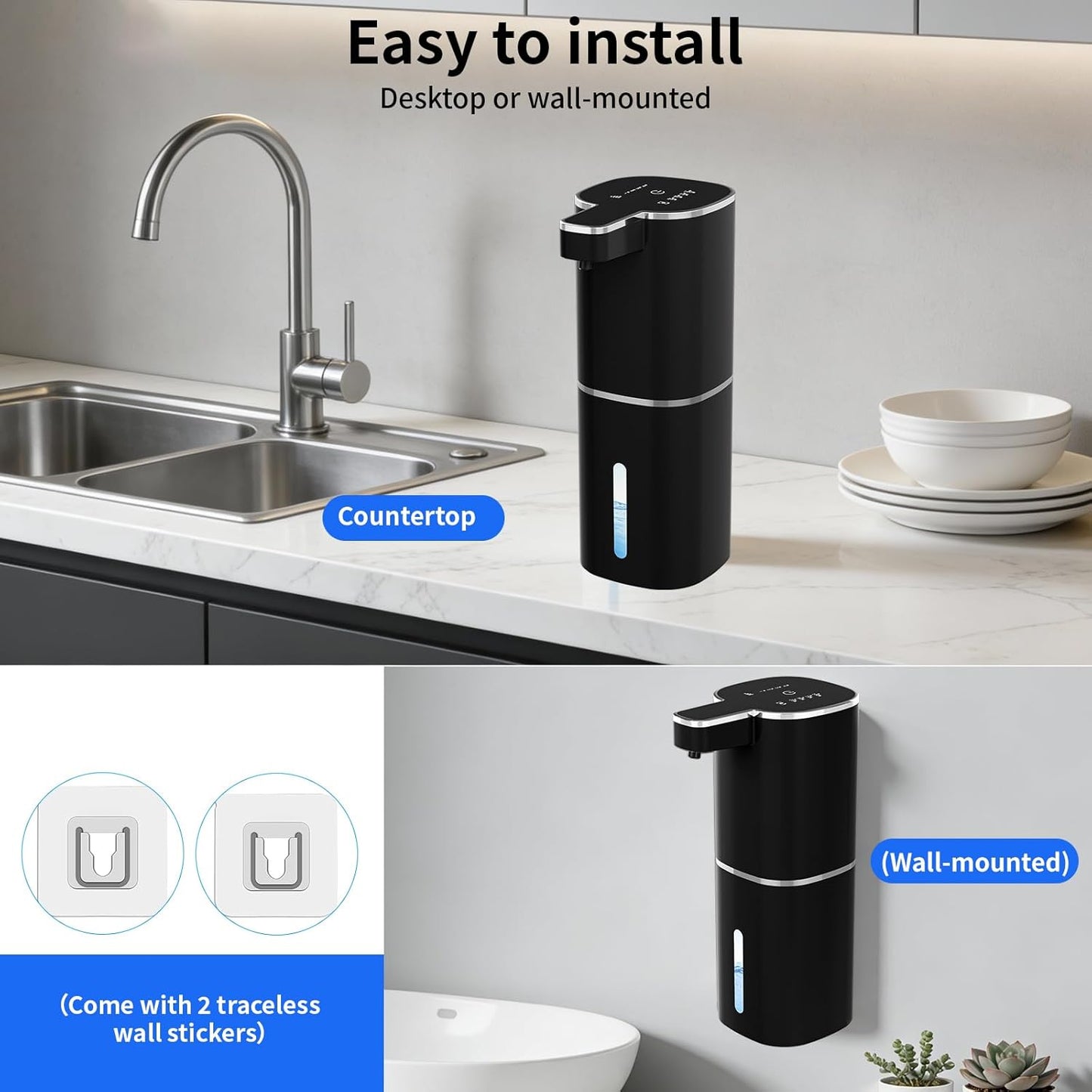 Automatic Foaming Soap Dispenser, Touchless Hand Soap Dispenser, USB Rechargeable, 4 Adjustable Levels, 14.2 oz (420 ml) Large Capacity, for Bathroom, Kitchen & School (Black, Foaming)