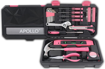 Apollo Tools Original 39 Piece General Household Tool Set in Toolbox Storage Case with Essential Hand Tools for Everyday Home Repairs, DIY and Crafts Red/Black - DT9706