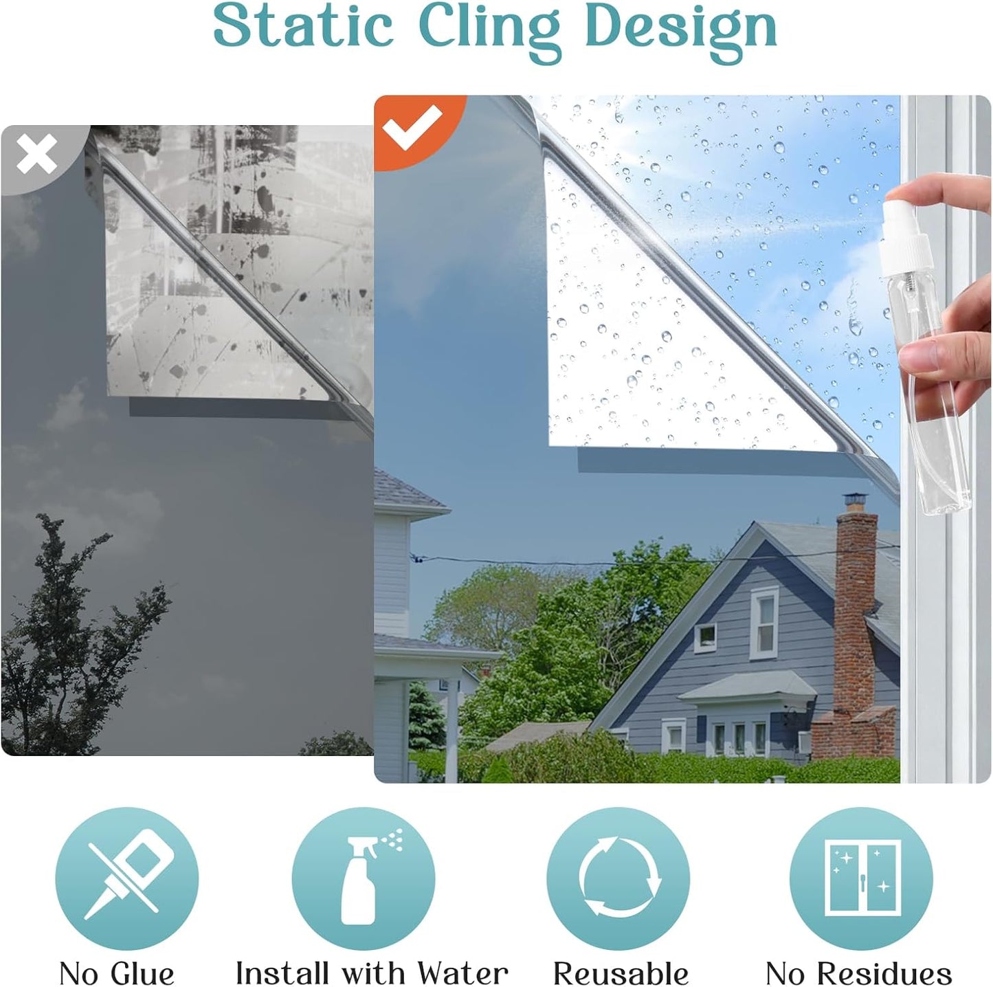 Haton Window Privacy Film, Stained Glass Rainbow Film Decorative Window Clings, Static Cling Sun Blocking Stickers Decals Coverings Tint for Home Heat Control, Non-Adhesive 17.5" x 78.7"
