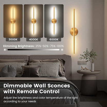 JOFIOS Battery Operated Wall Sconces Set of 2, 360°Rotation Wireless Rechargeable Wall Lights: Dimmable Detachable Wall Lamp with Remote Control, 3000K-6000K Infinite Dimming Wall Sconce 27.6 Inch