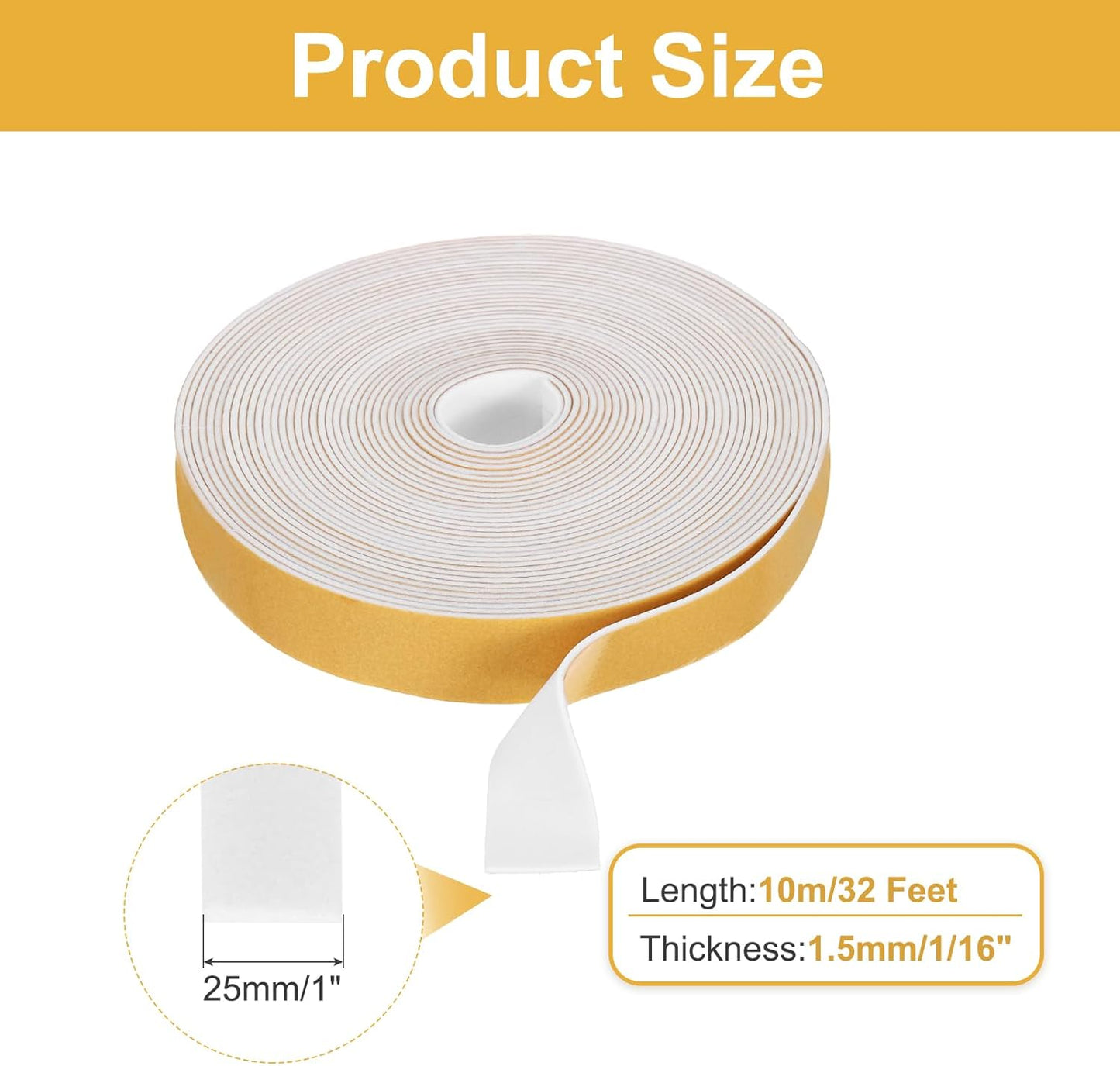 MECCANIXITY Weather Door Seal Strip Tape, Door Insulation Stripping Single Side Strong Self Adhesive Foam Tape Gap Filler for Door, Window, 1/4 Inch x 1/16 Inch x 32 Feet White 2 Pack