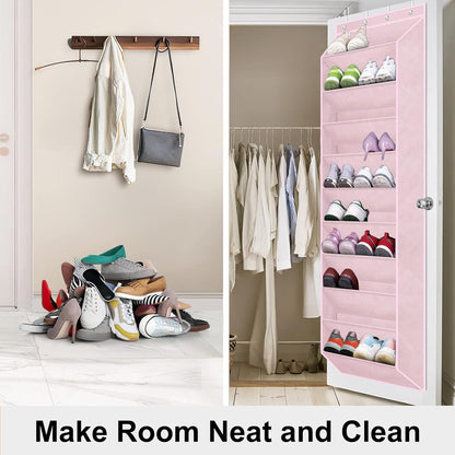 SLEEPING LAMB Over The Door Shoe Organizer for Closet with Large Deep Pockets, Narrow Shoe Rack for Door Hanging Boots Storage, Black