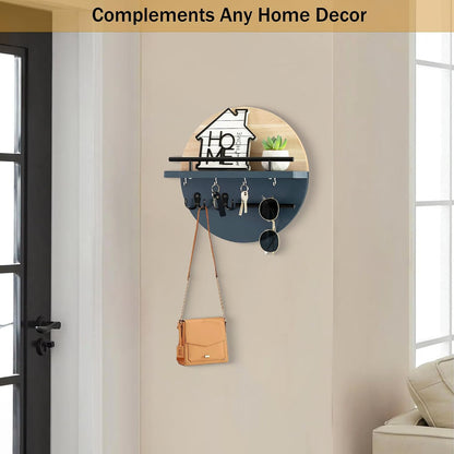 dreampossible Key Holder for Wall Decorative with Shelf and Hooks, Mail Organizer Wall Mount, Circular Design Entryway Key Rack Hanger, Rustic Home Decor (Black)