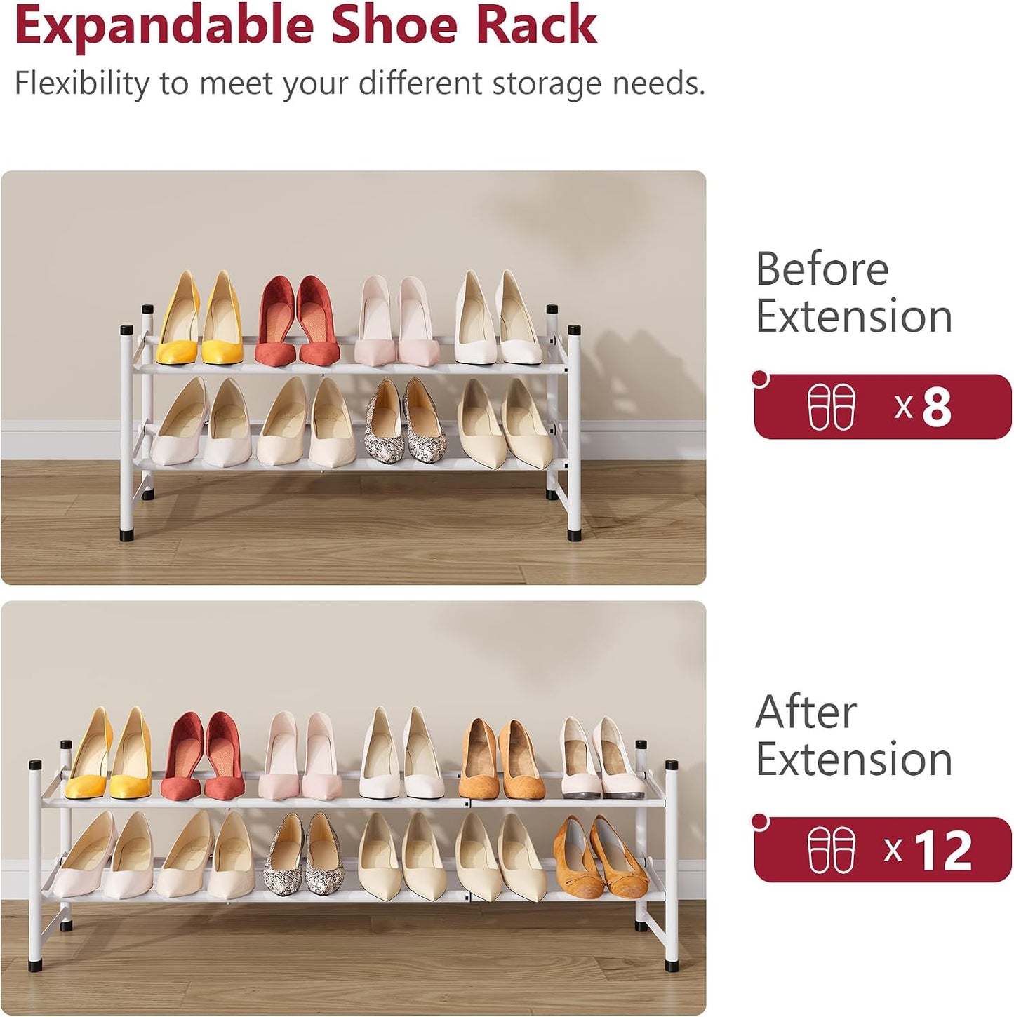 Tajsoon Expandable Shoe Rack for Closet 3 Tier, 28“-41“Adjustable & Stackable Shoe Shelf Storage, Metal Shoe Rack Organizer for Front Door Entrance, Closet, Garage, Entryway, Black