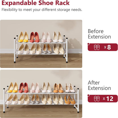 Tajsoon Expandable Shoe Rack for Closet 3 Tier, 28“-41“Adjustable & Stackable Shoe Shelf Storage, Metal Shoe Rack Organizer for Front Door Entrance, Closet, Garage, Entryway, Black