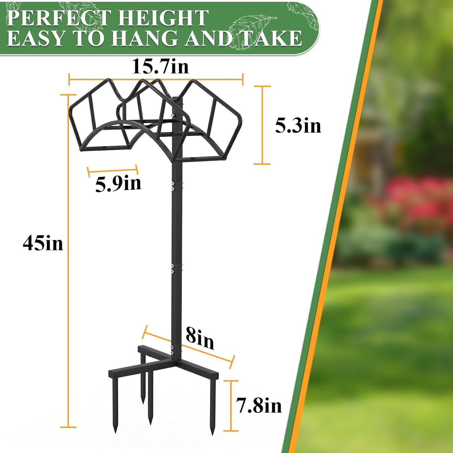 Qatsrin Super Stable Garden Hose Holder, Removable Water Hose Holders Stand Holds 150-Feet Hose, Detachable Hose Storage Hanger Rack for Outside Yard Lawn Farm, Black