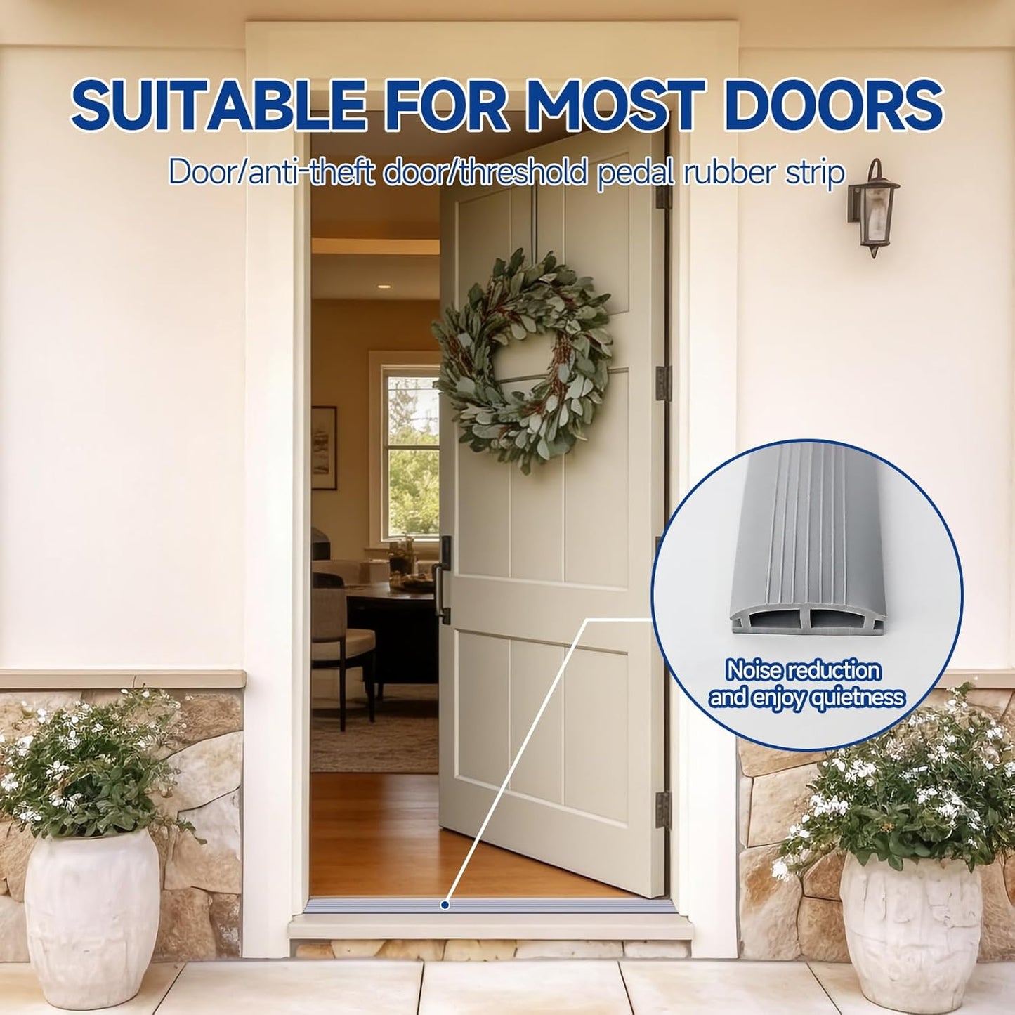 2 Pcs 39 Inch Vinyl Replacement Door Draft Stopper for Adjustable Height Aluminum Thresholds，Front Under Door Weather Stripping Seal