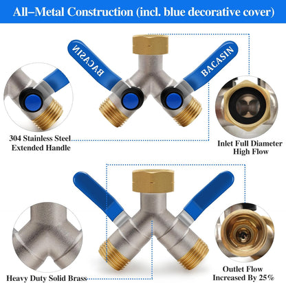 Brass Garden Hose Splitter, Hose y Splitter with Shutoff, Hose Splitter 2 Way Heavy Duty, Brass Y-Valve Water Garden Hose Adapter 2-Way Y-Valve 3/4" GHT Threads
