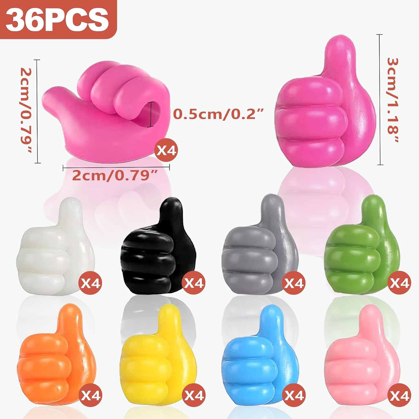 36Pcs Creative Thumbs Up Wall Hooks,Self Adhesive Thumb Cable Organizer Clips,Cute & Fun Cord Cable Clips,Applicable to Kitchen,Bathroom, Bedroom, Office and Other scenarios