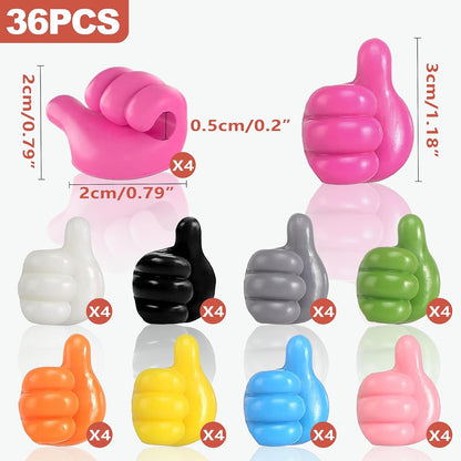 36Pcs Creative Thumbs Up Wall Hooks,Self Adhesive Thumb Cable Organizer Clips,Cute & Fun Cord Cable Clips,Applicable to Kitchen,Bathroom, Bedroom, Office and Other scenarios