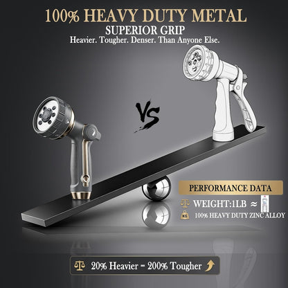 Garden Hose Nozzle Heavy Duty Metal Water Hose Sprayer | Heavy Duty Metal Spray Nozzle With Thumb Control. Japanese-style Design & 8 Spray Patterns For Different Blooming Seasons