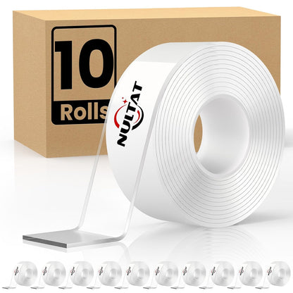 NULTAT Double Sided Tape Heavy Duty, Nano Reusable, Removable, Washable Double Stick Tape for Wall, Multipurpose Clear Adhesive High Temperature Tape 1.18" x 120"(10 Feet)