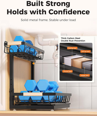 Sevenblue 3 Pack Under Sink Organizer, Height Adjustable 2 Tier Pull-Out Metal Under Kitchen Sink Organizer, Multi-Purpose Storage Shelves for Kitchen Bathroom Cabinet, White