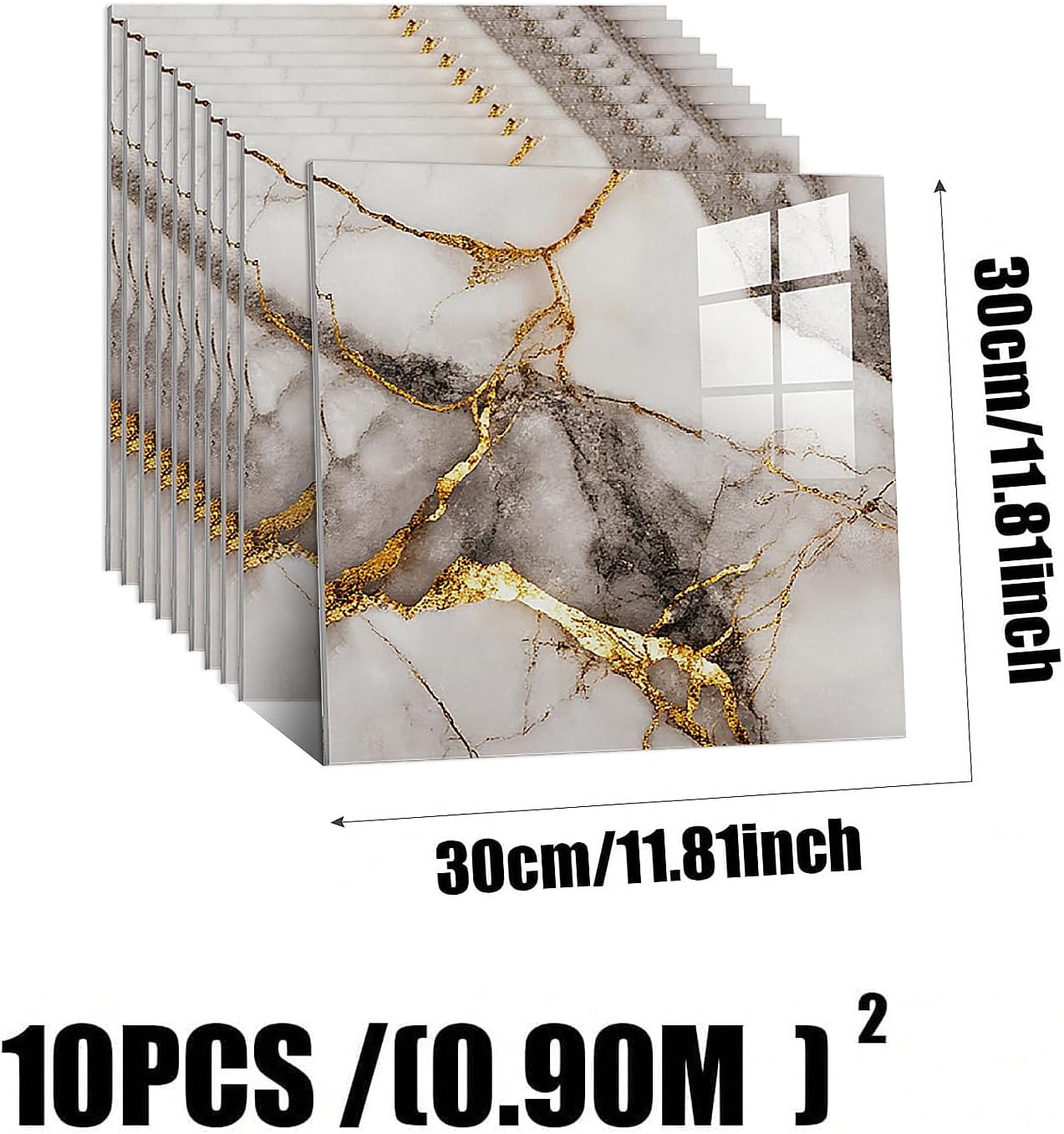 10pcs Peel and Stick Tile Shower Waterproof Marble Tiles Wall Panels, 11.8"x11.8" Self-Adhesive Backsplash Tile, PVC Wall Panels Shower Tiles for Home Bathroom, Kitchen, Living Room Blue