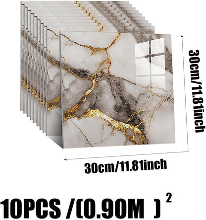 10pcs Peel and Stick Tile Shower Waterproof Marble Tiles Wall Panels, 11.8"x11.8" Self-Adhesive Backsplash Tile, PVC Wall Panels Shower Tiles for Home Bathroom, Kitchen, Living Room Blue