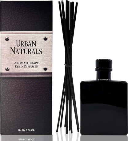 Urban Naturals Smoked Vanilla Reed Diffuser Set with Vanilla Bean, Sandalwood & Leather – 5 Ounce Sleek Black Rectangular Refillable Glass Bottle – Made in the USA