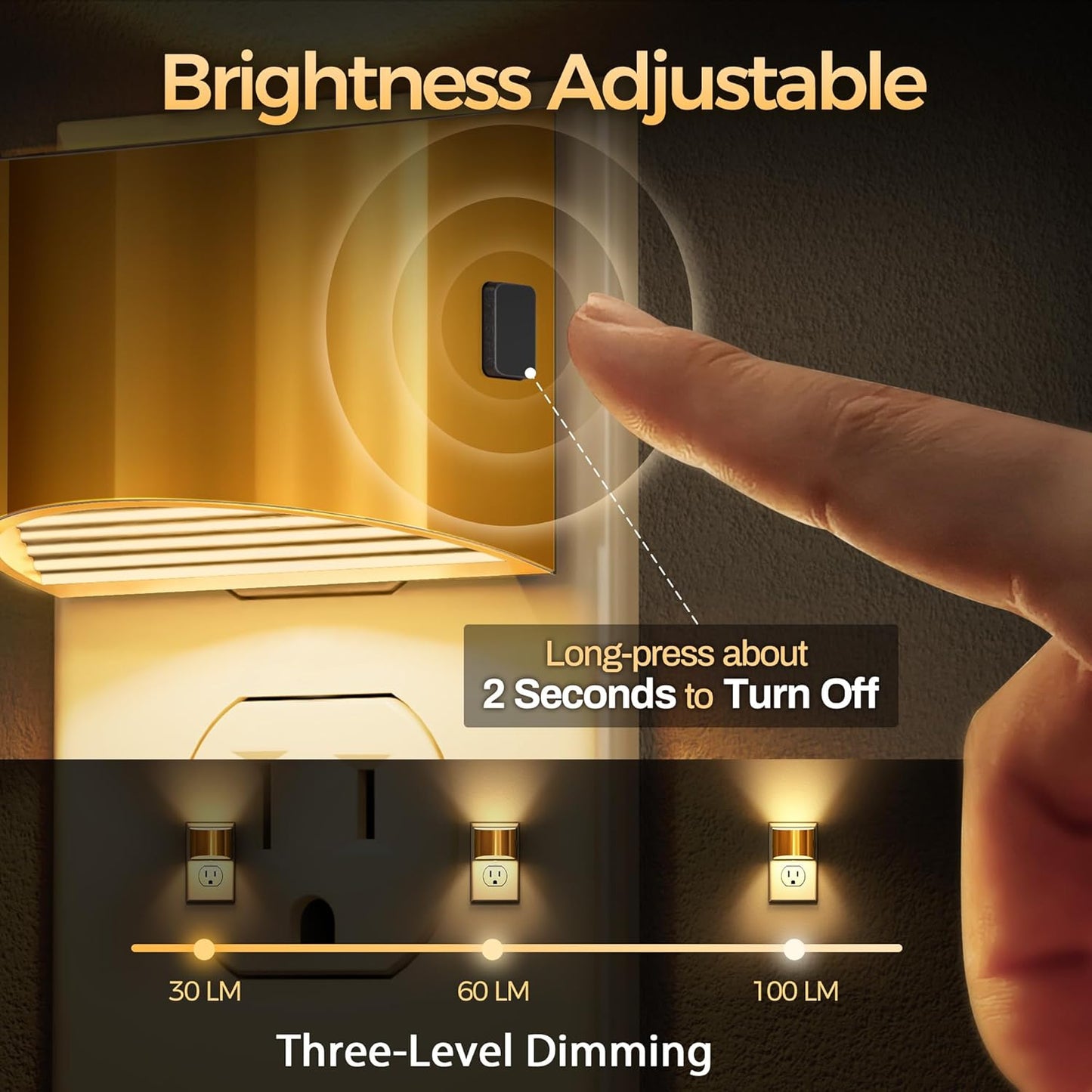 DORESshop LED Night Light[2 Pack], Night Lights Plug into Wall, 3 Level Brightness Adjustable Plug in Night Light, Dusk to Dawn Sensor, Nightlights for Adults, Bedroom, Bathroom, Hallway, 3000K