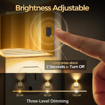 DORESshop LED Night Light[2 Pack], Night Lights Plug into Wall, 3 Level Brightness Adjustable Plug in Night Light, Dusk to Dawn Sensor, Nightlights for Adults, Bedroom, Bathroom, Hallway, 3000K