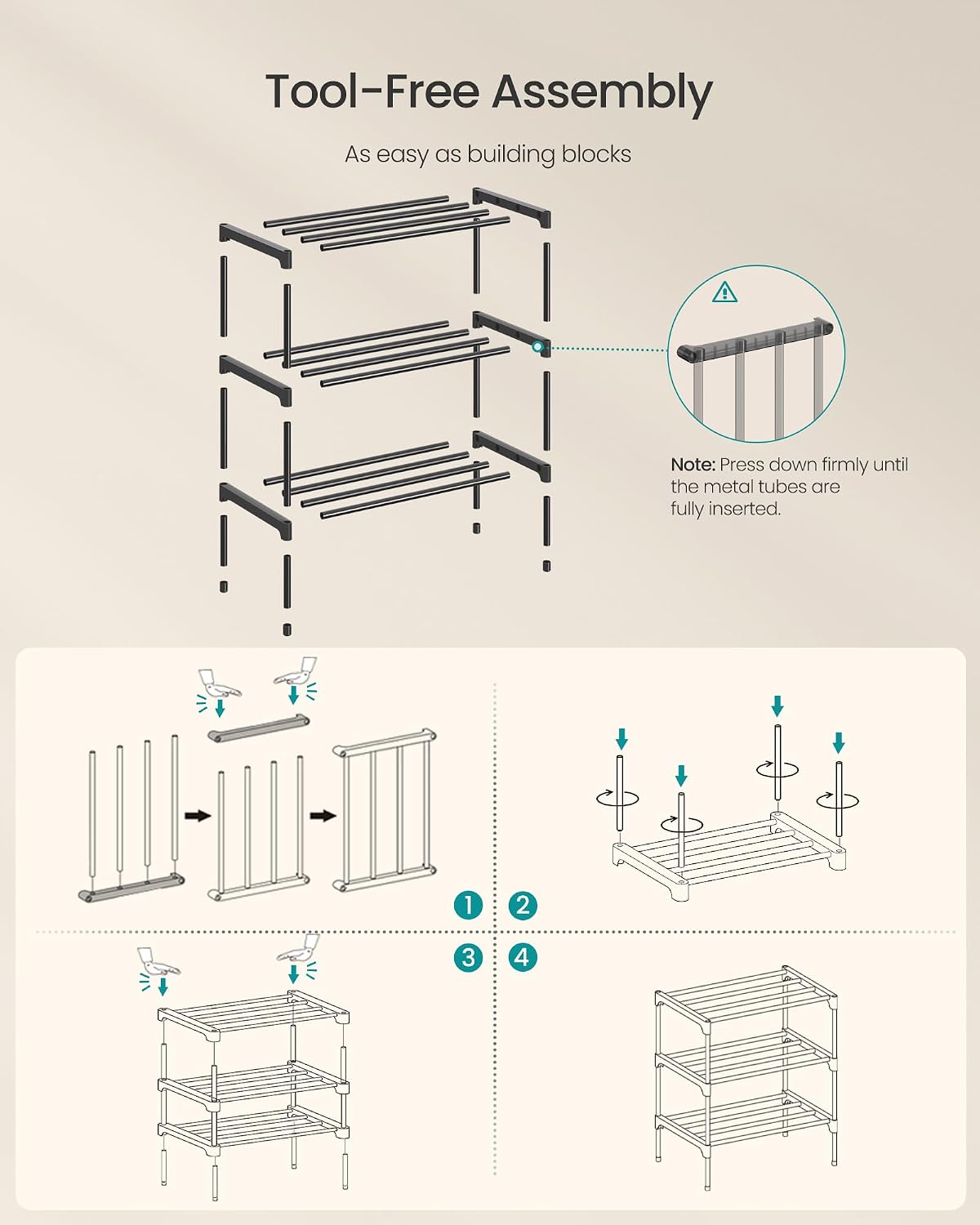SONGMICS 2-Tier Shoe Rack for Closet, Compact Metal Shoe Organizer Shelf for Entryway, Bedroom, Small Spaces, Stackable, 11.8 x 24.5 x 12.2 Inches, Black ULSA122BH01