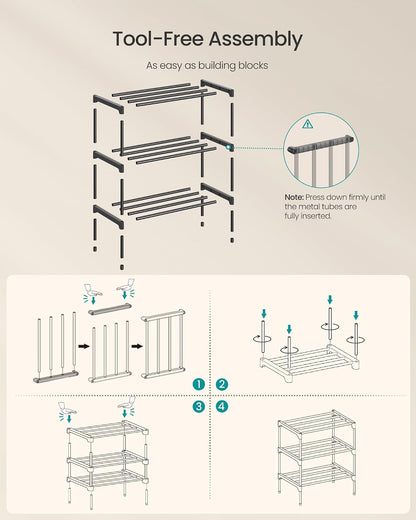 SONGMICS 2-Tier Shoe Rack for Closet, Compact Metal Shoe Organizer Shelf for Entryway, Bedroom, Small Spaces, Stackable, 11.8 x 24.5 x 12.2 Inches, Black ULSA122BH01