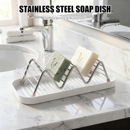 Soap Dish Holder Stainless Steel Self Draining with Tray, Shampoo Bar Holder for Shower, Rustproof Bathroom Soap Dish Organizer for Shampoo Bars, Conditioner Bars, Kitchen Sink Countertop