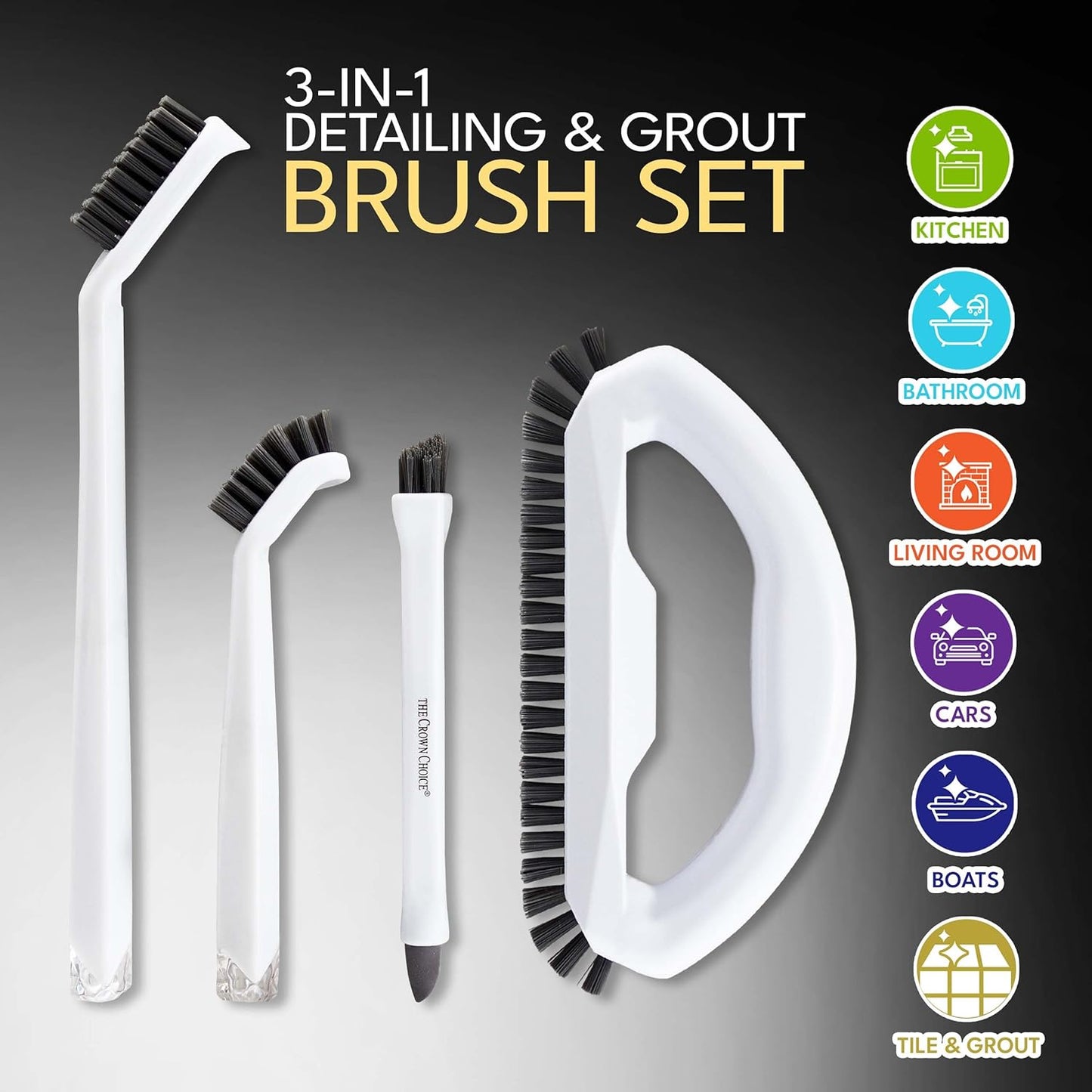 Small Cleaning Brush Set 3pcs—Crevice Brushes for Cleaning—Scrub Brushes Set with Silicone Tipped Scrub Brush—Stiff Handle Miniature Cleaning Brush for Kitchen Uensils, Tight Spaces, Tub, Shower
