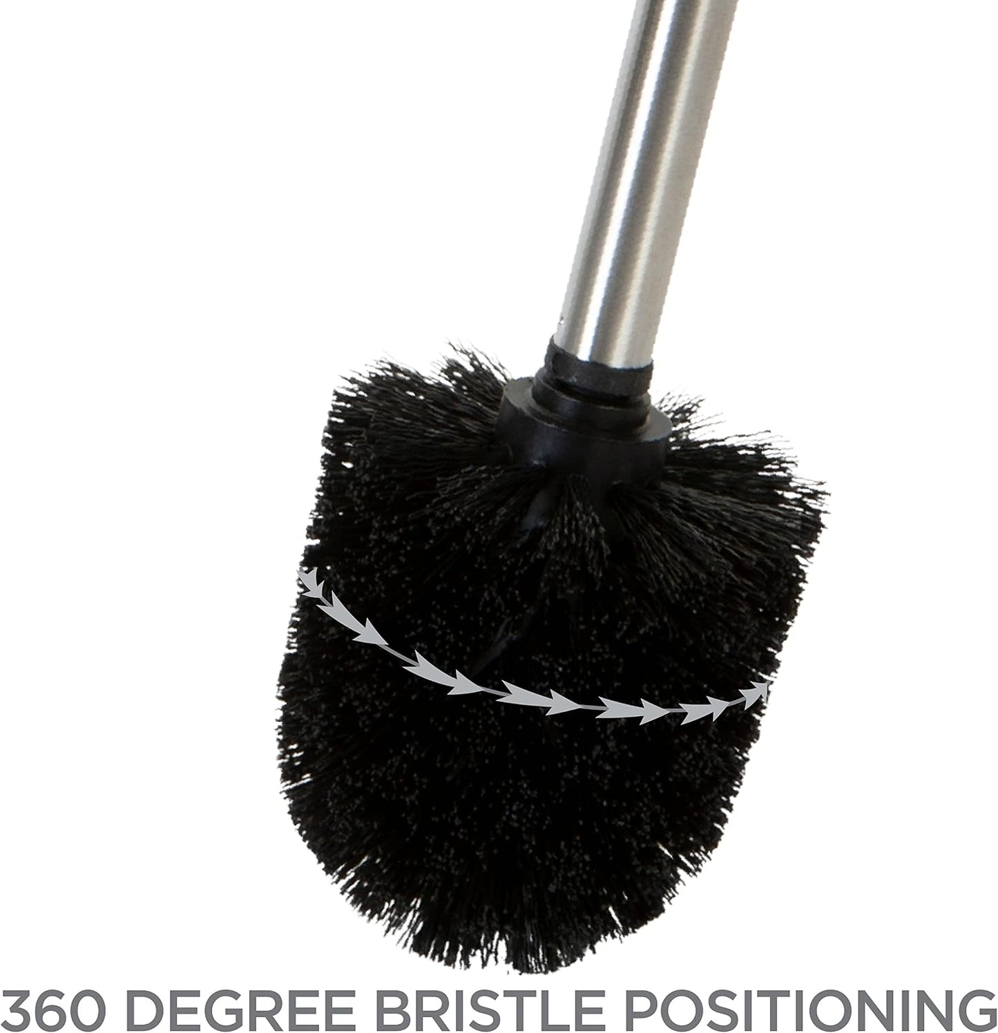 Bath Bliss Toilet Brush and Holder | Self Closing Lid | 360 Degree Brush Head | Bathroom Cleaning | Compact Size | Storage and Organization | Stainless Steel