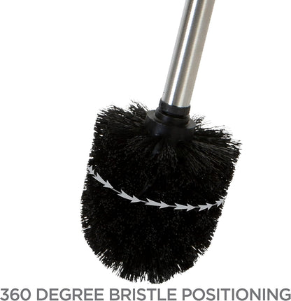 Bath Bliss Toilet Brush and Holder | Self Closing Lid | 360 Degree Brush Head | Bathroom Cleaning | Compact Size | Storage and Organization | Stainless Steel