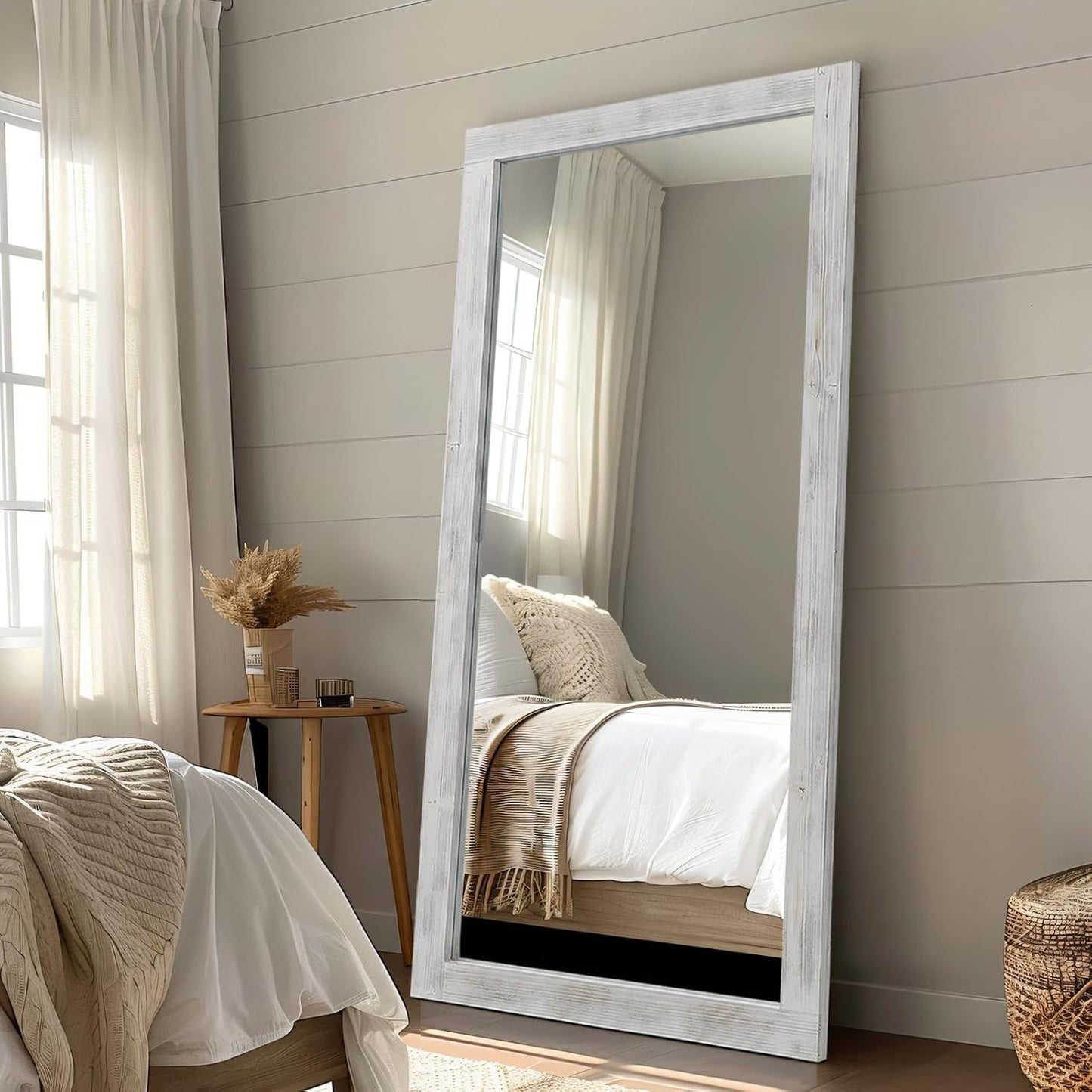 MELOMOIR Rustic Farmhouse Full Length Mirror, 64"x21" Wood Frame Floor Mirror, Free Standing Leaning Hanging Mirror, Long Mirror for Bedroom Living Room Cloakroom
