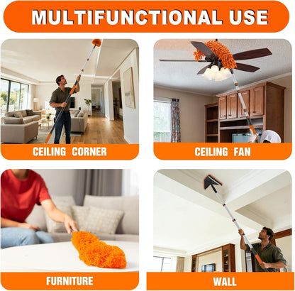 SISUPASSIE 20FT Duster Cleaner Kit, Dusters for Cleaning with Extension Pole, Baseboard & Wall and Window Cleaner Mop for Fan Blades, High Ceiling and Cobweb