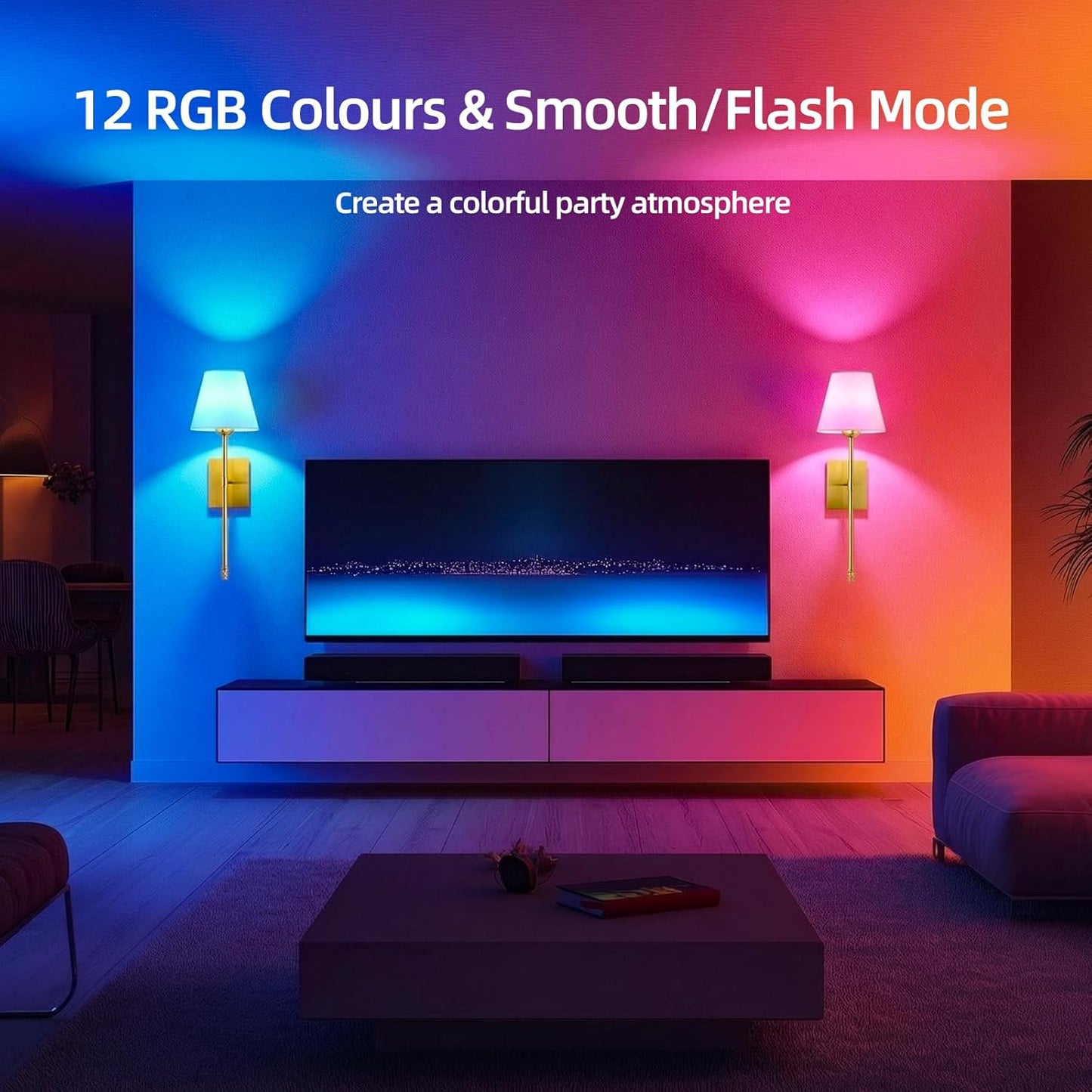 Rechargeable Battery Operated Wall Sconces Set of 2, Black Wireless Fabric Shade Wall Sconce with Remote Control, Dimmable RGB Color Changing Wall Lamp for Bedroom Living Room Hallway, 20.47" Tall