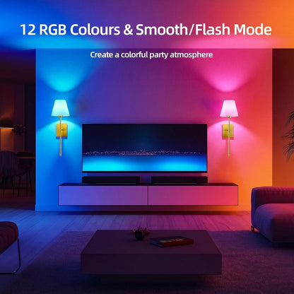 Rechargeable Battery Operated Wall Sconces Set of 2, Black Wireless Fabric Shade Wall Sconce with Remote Control, Dimmable RGB Color Changing Wall Lamp for Bedroom Living Room Hallway, 20.47" Tall