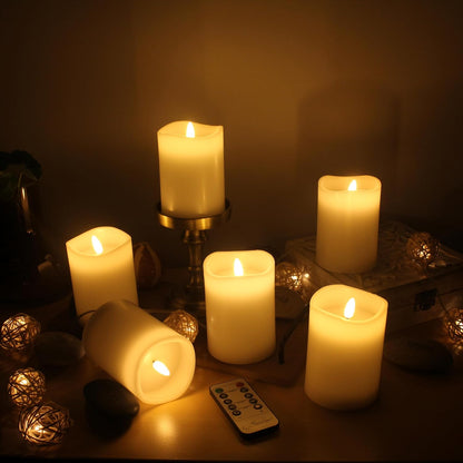 Stonebriar 6 Count White Real Wax 3x3 Flameless LED Pillar Candles with Remote and Timer