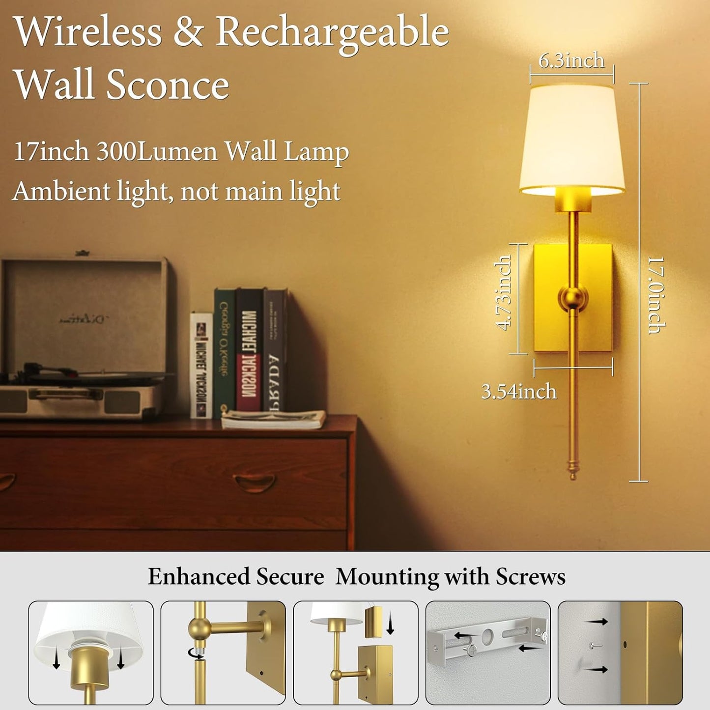 iThird Wall Sconce Battery Operated Set of 2, 6000mAh Rechargeable Wall Lights with Touch Control and Remote Control, Wireless Wall Lamps for Bedroom, Black Sconces Wall Decor for Living Room Hallway