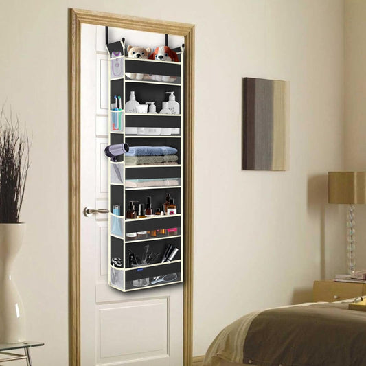 Over The Door Organizer 5-Shelves and 10 Side Pockets, Over The Door Storage for Bathroom Bedroom Nursery, Hanging Door Organizer for Baby Diapers and Kids Toys (13"x5"x44", Grey)