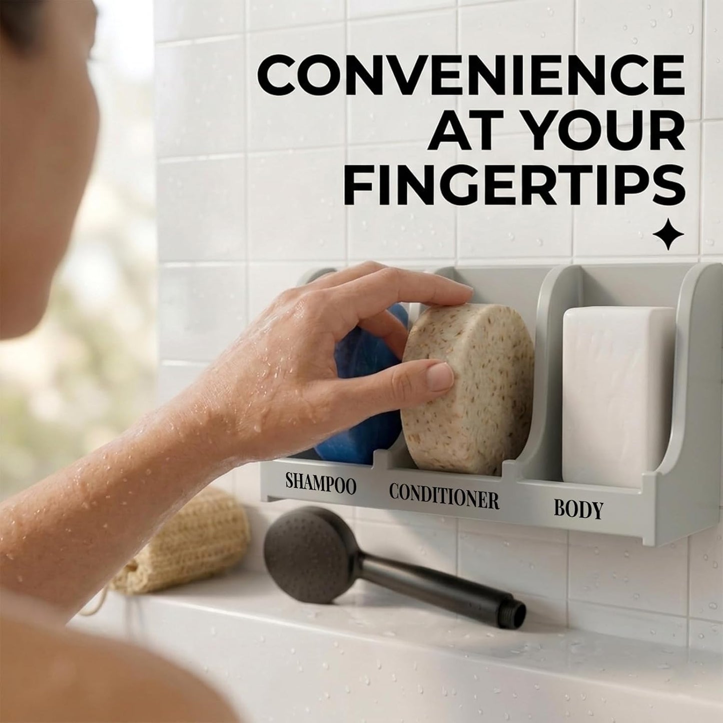 Soap Holder for Shower Wall, 3-Compartment Soap Dish for Shampoo, Conditioner and Body Soap, Fast Draining & Rust-Proof & Heavy Duty, Ultra-Strong Adhesive for Long-Term Bathroom Use & Freestanding