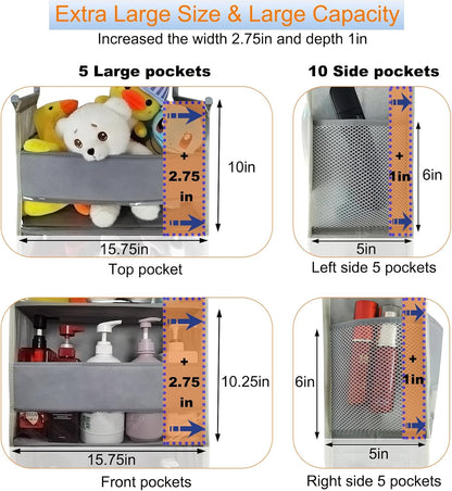 Over The Door Organizer 5-Shelves and 10 Side Pockets, Over The Door Storage for Bathroom Bedroom Nursery, Hanging Door Organizer for Baby Diapers and Kids Toys (13"x5"x44", Grey)