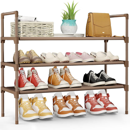 Kitsure Shoe Rack - 3-Tier Shoe Organizer, Shoe Rack for Closet, Entryway, Bedroom, Easy- Assembly Storage Shelf with Side Handles, 27.6" Wide - 3 Tiers, Grey