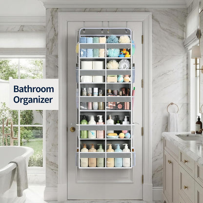 Yecaye Over The Door Organizer, 5 Tier Extra Large Behind Door Storage of 10 Compartments, 80lbs Heavy Duty Door Organizer Hanging with Clear Window for Closet Bedroom Pantry Bathroom, Grey