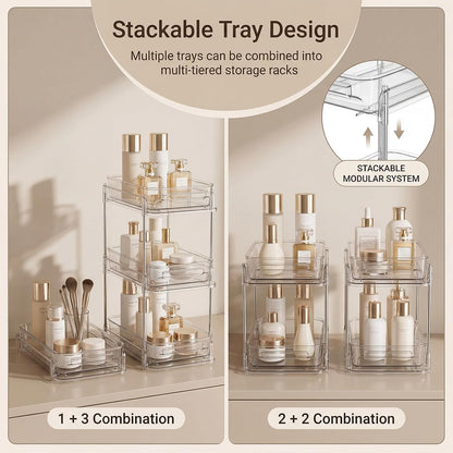 2 Tier Bathroom Storage Organizer, 2 Pack Clear Under Sink Organizers, Cabinet Drawer Bins for Vanity Counter, Kitchen, Pantry