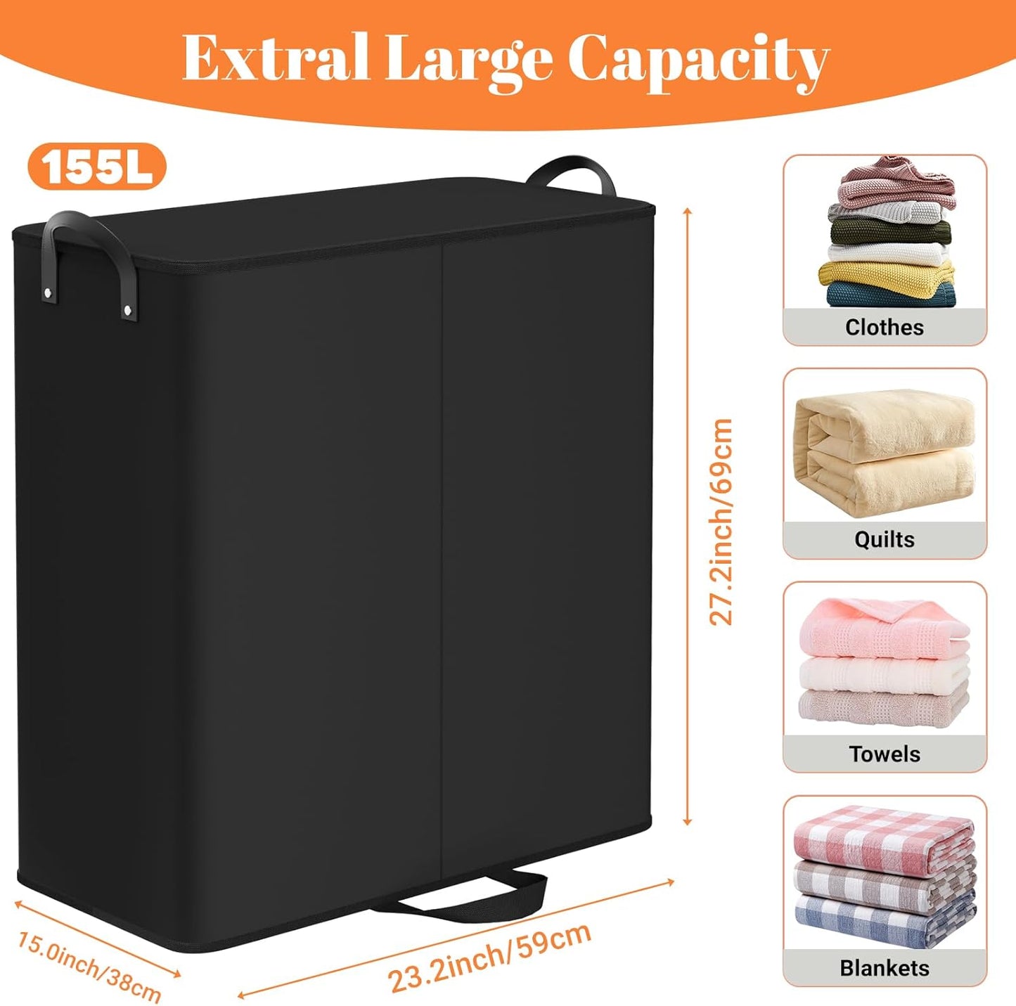 Large Double Laundry Hamper with Lid, Removable Bags & Reinforced Handles, 2 Section Tall Laundry Basket, Dirty Clothes Hampers for Laundry Room, Bedroom, Bathroom, Dorm, 136L, Gray