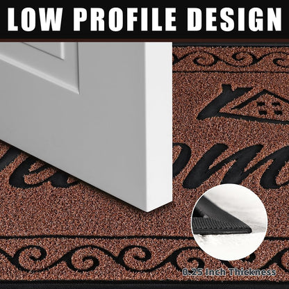 Yimobra Welcome Mat, Heavy Duty Sturdy Door Mats for Home Entrance Outdoor Indoor, Front Doormat for Outside Patio Floor Entry Porch Garage Office, Waterproof, Low Profile, 29.5x17, Black Grey