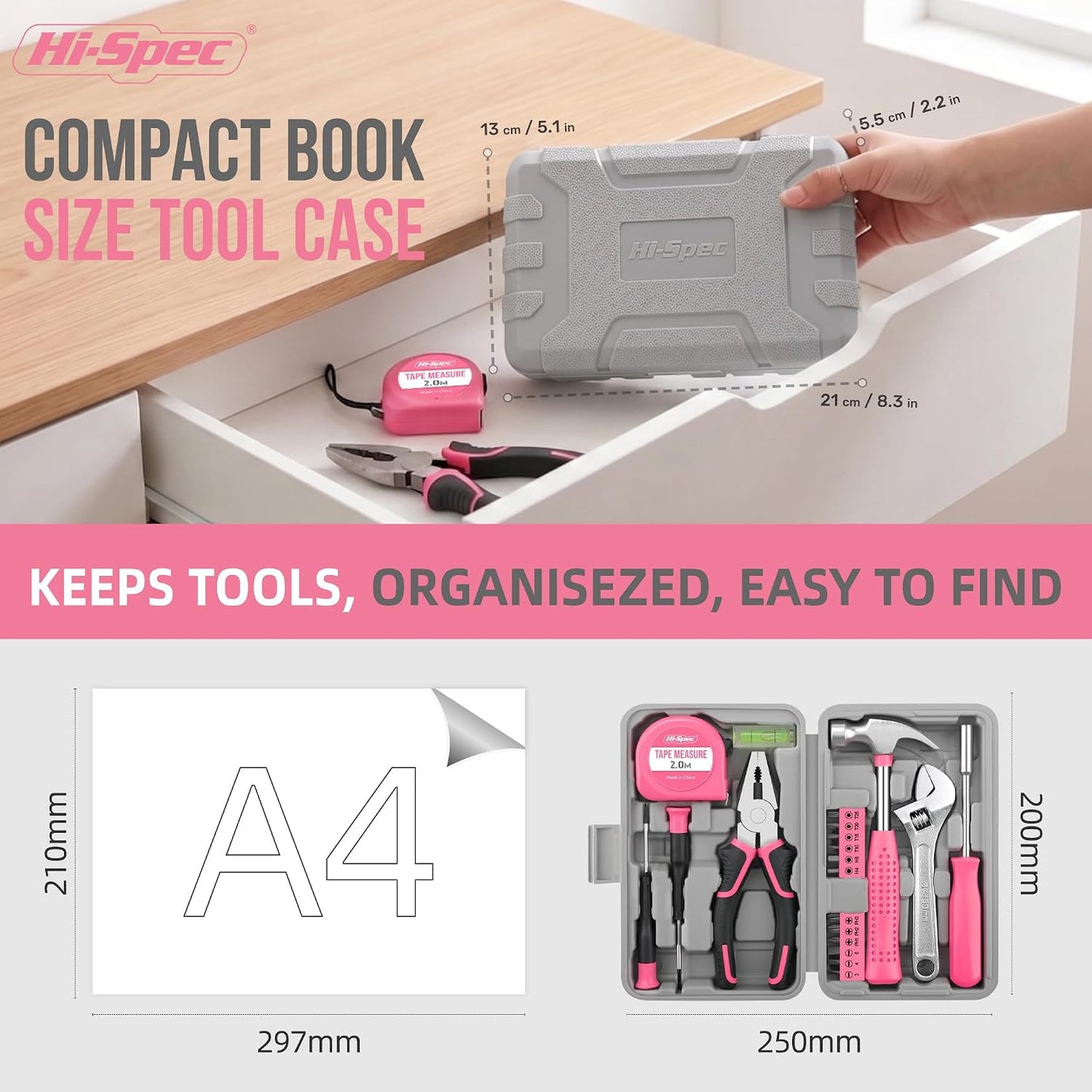 Hi-Spec Tool Kit Yellow 20pc. Small Tool Kit for Home DIY & Office Repairs. Compact and Lightweight Essential Tools in a Portable Book-Sized case.