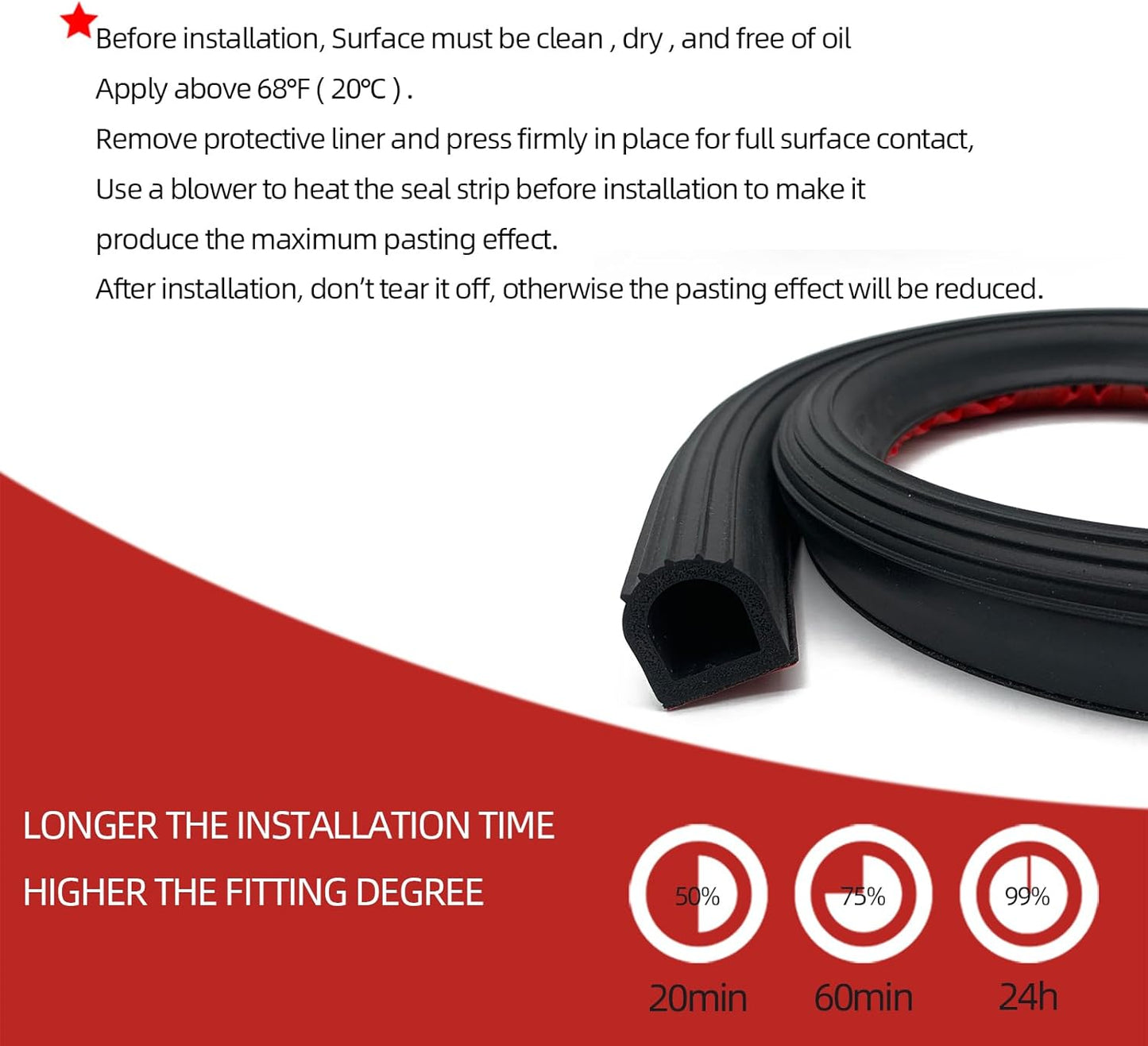 EPDM Rubber Seal Strip, Self-Adhesive D Shape Rubber Weather Stripping for RV, Boat, Auto, Truck, Marine, Garage Doors/Window and More, W:1"; H:1.1",10Ft