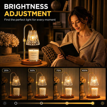 TATAANTY Candle Warmer Lamp with Timer and Dimmer, 4 Brightness Levels, Wooden Base, Mothers Day Gifts, Birthday Gift for Women, Golden, Home Decor Suitable for Bedroom, Offices, Living Rooms