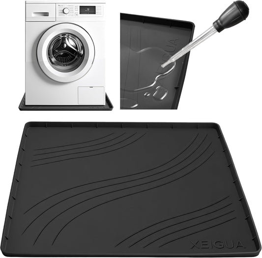 Washing Machine Pan, Drain Pan, Large 33×30/4 LBS Silicone Drain Pan, Waterproof Non-Slip Drip Tray with Raised Edge, Anti-Vibration Floor Leak Protector for Washer, Dryer and Laundry Room