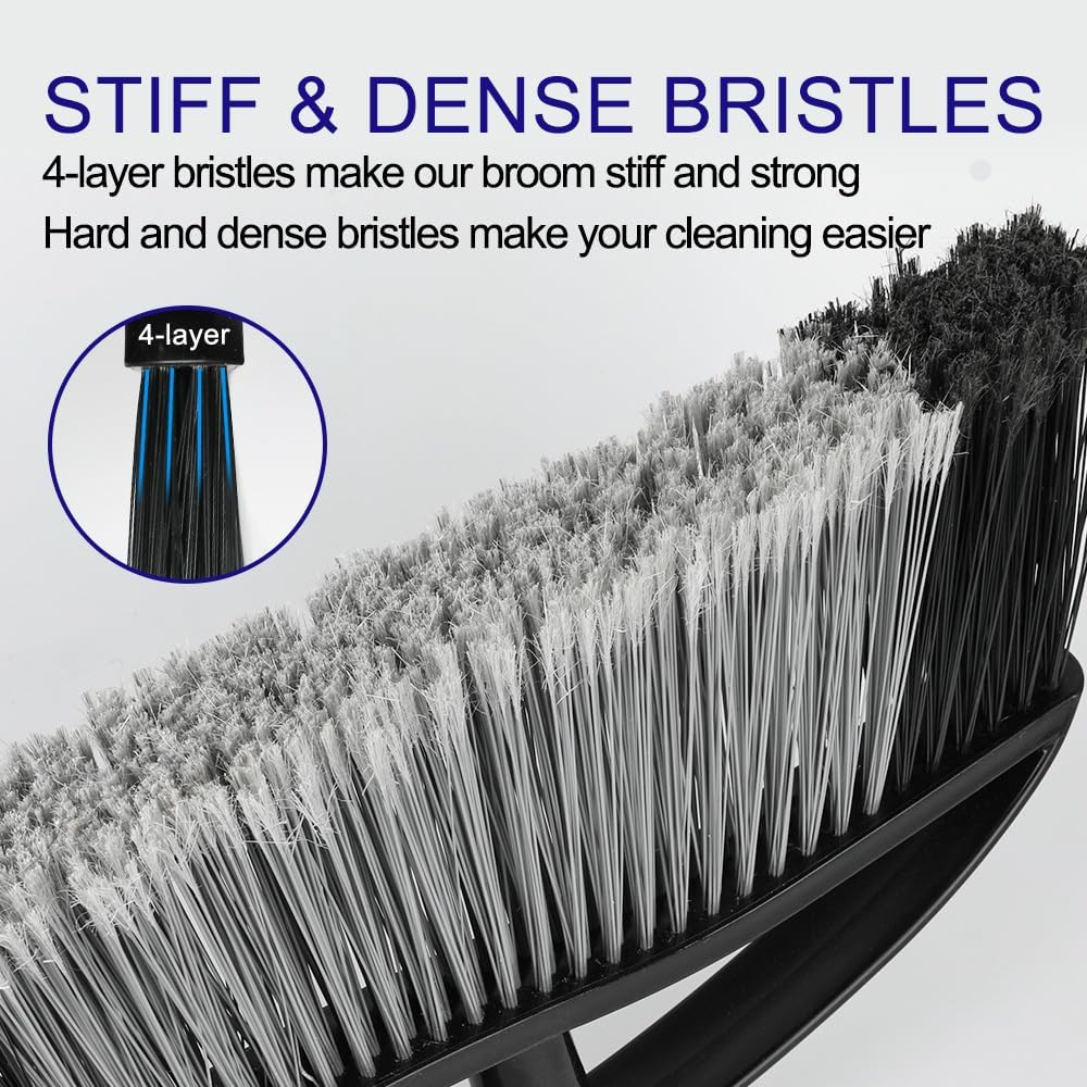 Commercial Heavy Duty Outdoor Broom, 15.7" Extra Wide Angle Broom with 4-Layer Stiff Bristles, Adjustable 38-53.5" Handle for Patio Garage Garden Yard Concrete (Red)