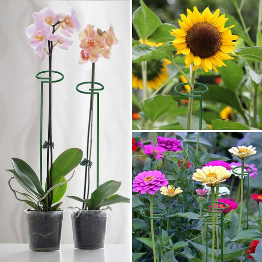 Unves 24 in Plant Stakes, 12 Pack Garden Plant Support Stakes(12" or 24") | Single Stem Plant Cage for Outdoor Indoor Plants Orchid, Tomatoes, Peony, Lily, with 100 Pcs Twist Ties